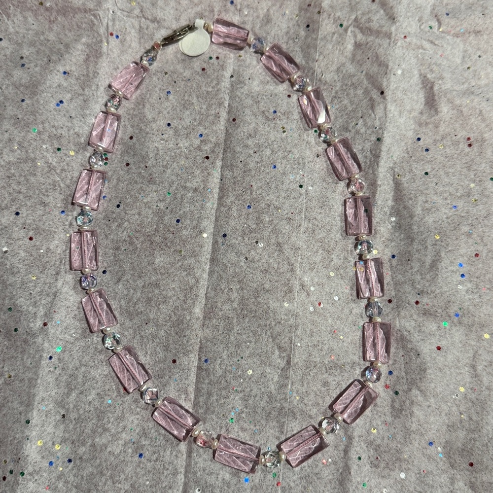 Elegant 18” Pink Beaded Necklace with Interesting Clear Pink Beads